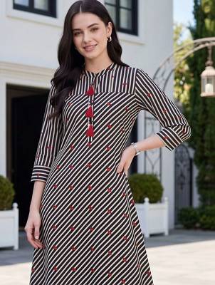 women printed regular cotton kurta with trousers 2