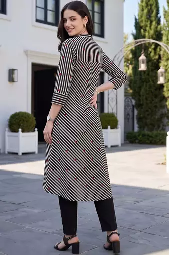 women printed regular cotton kurta with trousers