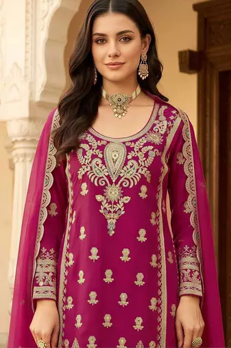 women ethnic motifs embroidered regular kurta with trousers & with dupatta