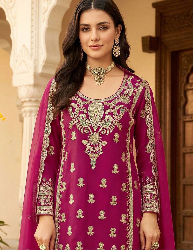 women ethnic motifs embroidered regular kurta with trousers & with dupatta
