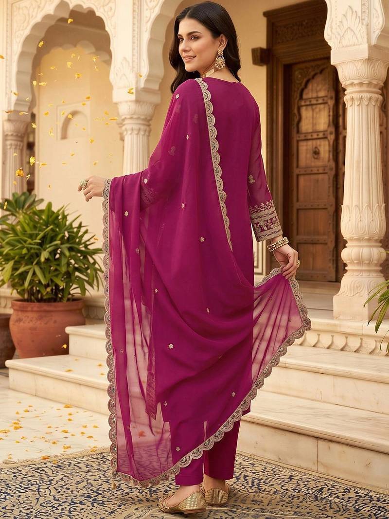 women ethnic motifs embroidered regular kurta with trousers & with dupatta
