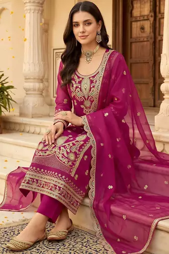 women ethnic motifs embroidered regular kurta with trousers & with dupatta