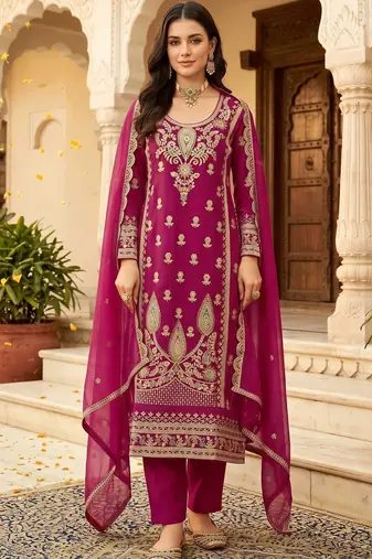 women ethnic motifs embroidered regular kurta with trousers & with dupatta