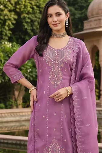 women ethnic motifs embroidered regular thread work kurta with trousers & with dupatta