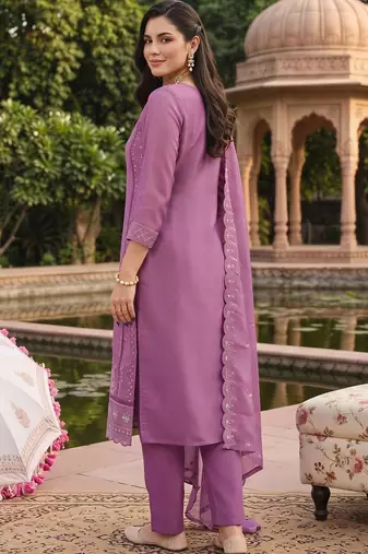 women ethnic motifs embroidered regular thread work kurta with trousers & with dupatta