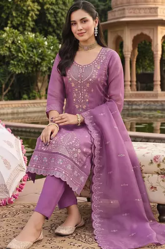 women ethnic motifs embroidered regular thread work kurta with trousers & with dupatta