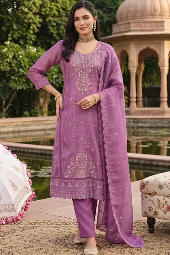 women ethnic motifs embroidered regular thread work kurta with trousers & with dupatta
