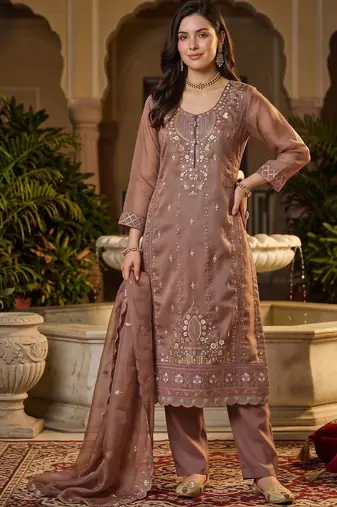 women ethnic motifs embroidered regular thread work kurta with trousers & with dupatta