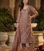 women ethnic motifs embroidered regular thread work kurta with trousers & with dupatta