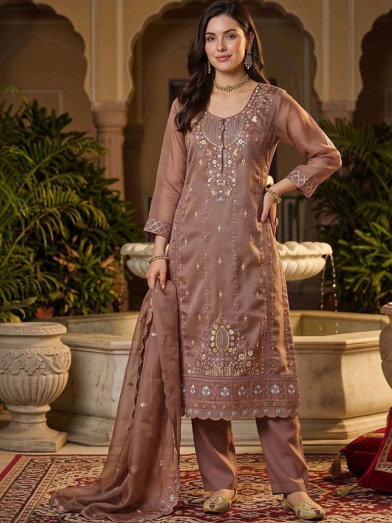 women ethnic motifs embroidered regular thread work kurta with trousers & with dupatta