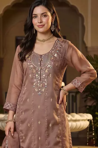 women ethnic motifs embroidered regular thread work kurta with trousers & with dupatta