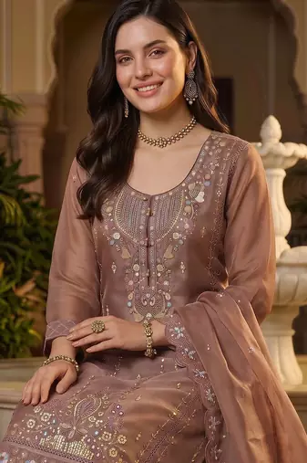 women ethnic motifs embroidered regular thread work kurta with trousers & with dupatta