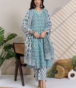 women ethnic motifs printed regular cotton kurta with trousers & with dupatta