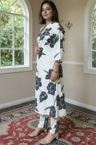 women floral printed regular kurta with trousers