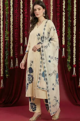 women floral printed regular kurta with palazzos & with dupatta