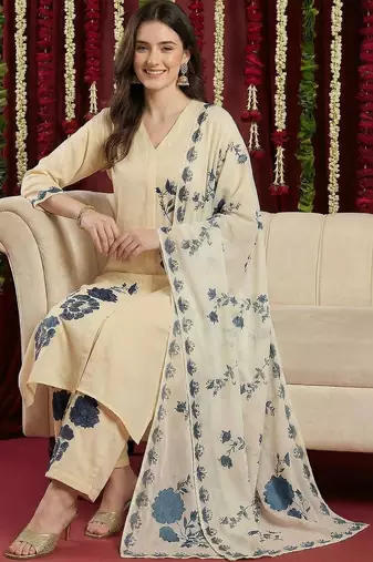 women floral printed regular kurta with palazzos & with dupatta