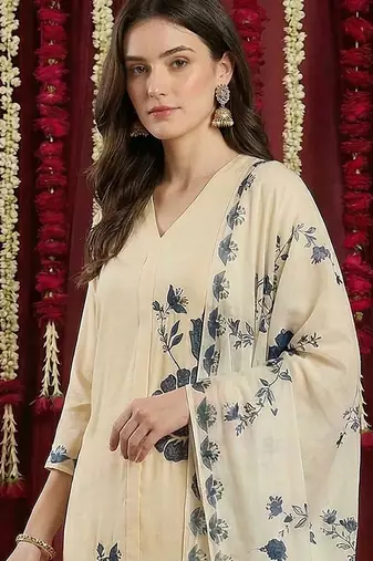 women floral printed regular kurta with palazzos & with dupatta