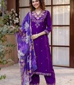 women ethnic motifs embroidered regular thread work kurta with trousers & with dupatta