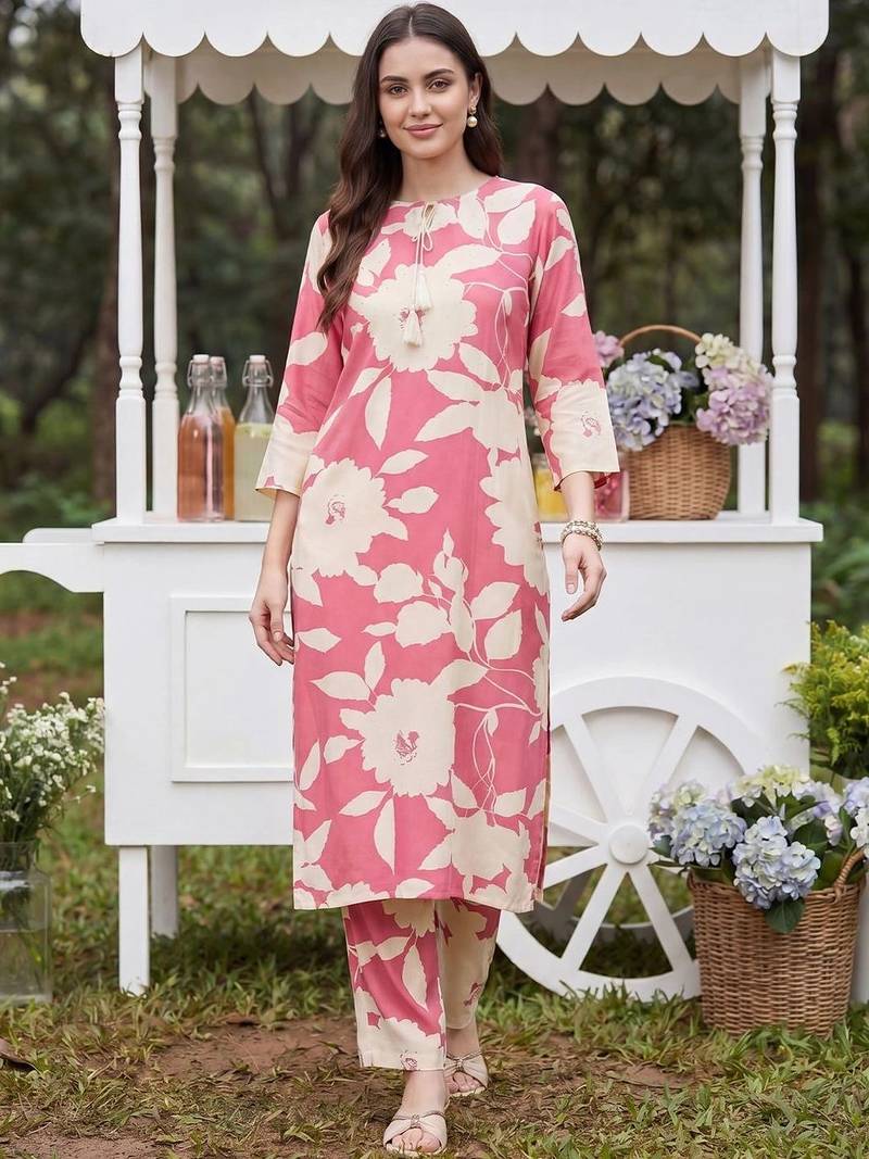 women floral printed regular kurta with trousers