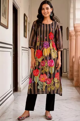 women floral printed regular cotton kurta with trousers