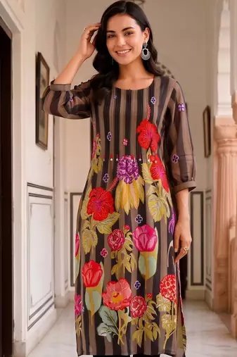 women floral printed regular cotton kurta with trousers