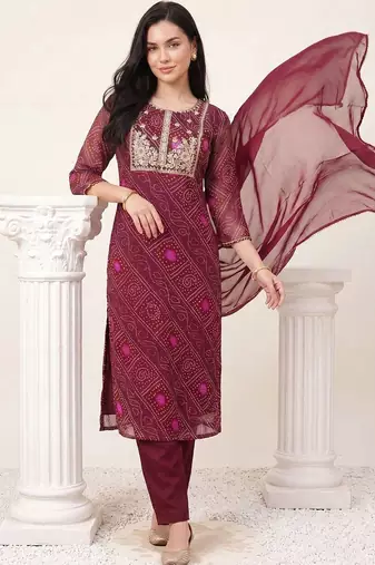 women ethnic motifs printed regular thread work kurta with trousers & with dupatta