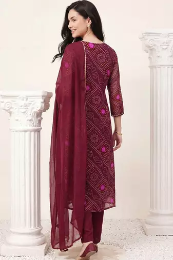 women ethnic motifs printed regular thread work kurta with trousers & with dupatta