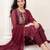 women ethnic motifs printed regular thread work kurta with trousers & with dupatta