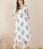women floral printed regular cotton kurta with trousers
