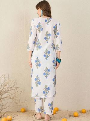 women floral printed regular cotton kurta with trousers 7