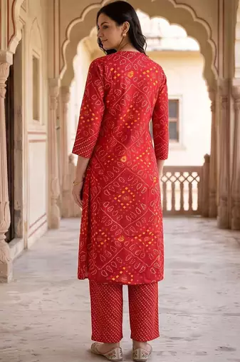 women ethnic motifs printed empire cotton kurta with trousers
