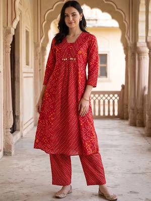 women ethnic motifs printed empire cotton kurta with trousers 6