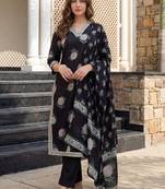 women floral printed regular cotton kurta with trousers & with dupatta