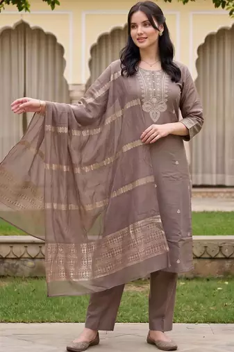 women ethnic motifs embroidered regular thread work kurta with trousers & with dupatta