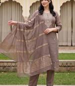 women ethnic motifs embroidered regular thread work kurta with trousers & with dupatta