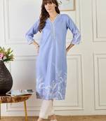 women floral printed regular linen kurta with trousers & with dupatta