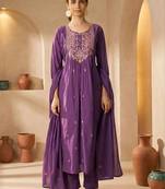 women ethnic motifs embroidered empire mirror work cotton kurta with trousers & with dupatta