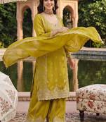 women ethnic motifs embroidered regular thread work kurta with sharara & with dupatta