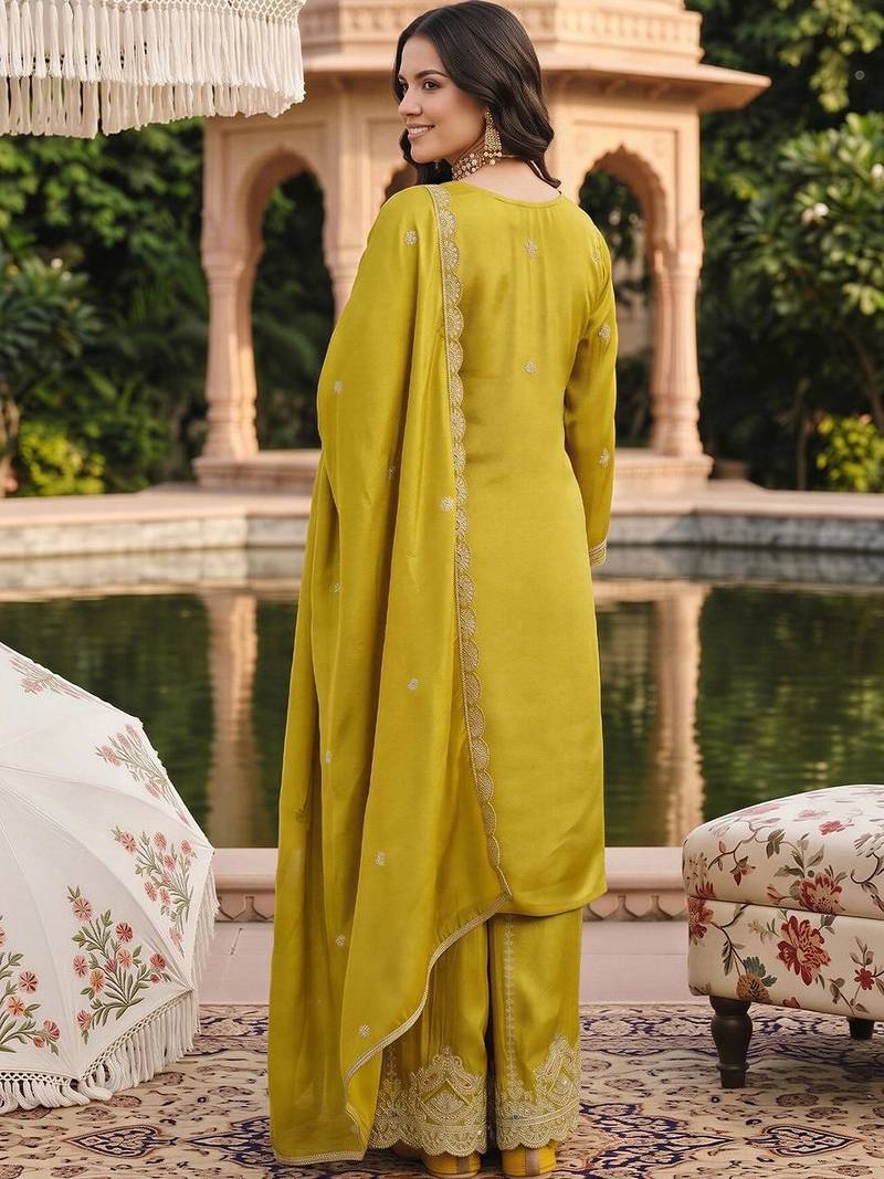 women ethnic motifs embroidered regular thread work kurta with sharara & with dupatta