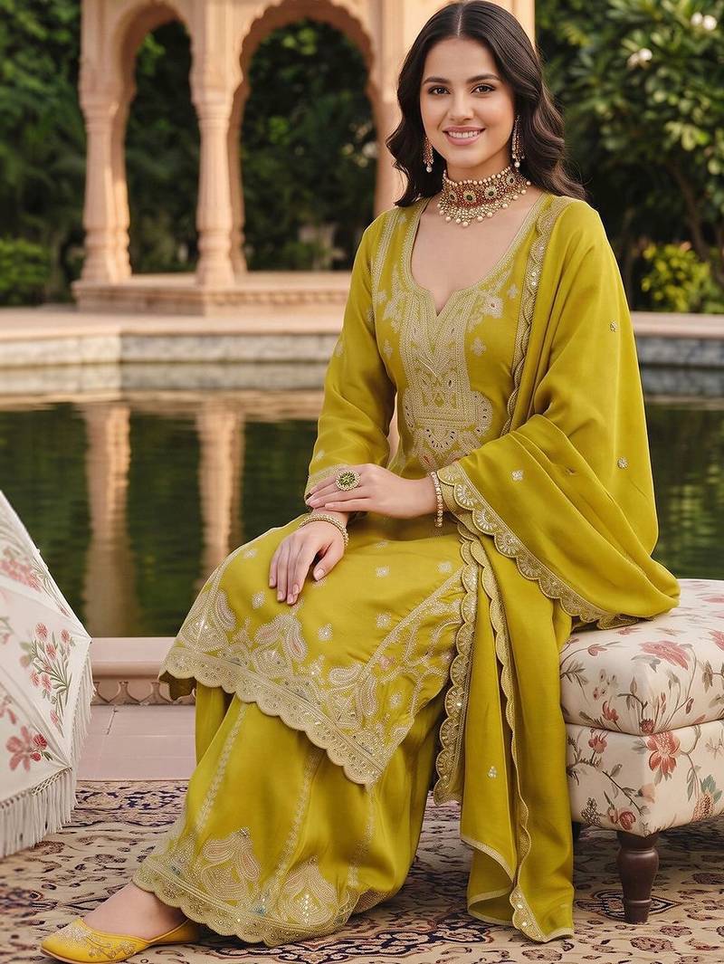women ethnic motifs embroidered regular thread work kurta with sharara & with dupatta