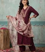 women ethnic motifs embroidered regular thread work kurta with patiala & with dupatta