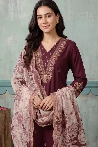 women ethnic motifs embroidered regular thread work kurta with patiala & with dupatta