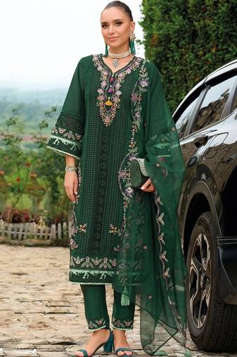 women ethnic motifs embroidered regular thread work kurta with trousers & with dupatta