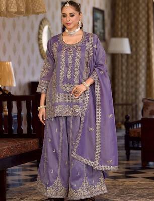 women ethnic motifs embroidered regular kurta with palazzos & with dupatta 1