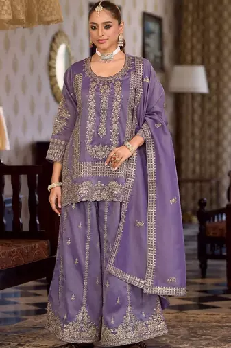 women ethnic motifs embroidered regular kurta with palazzos & with dupatta