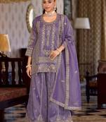 women ethnic motifs embroidered regular kurta with palazzos & with dupatta