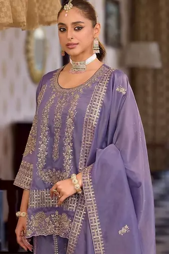 women ethnic motifs embroidered regular kurta with palazzos & with dupatta