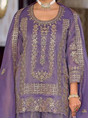 women ethnic motifs embroidered regular kurta with palazzos & with dupatta 6