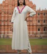 women ethnic motifs embroidered regular thread work liva kurta with trousers