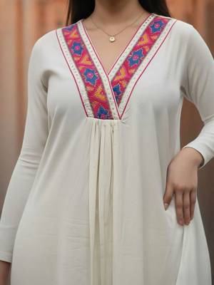 women ethnic motifs embroidered regular thread work liva kurta with trousers 6